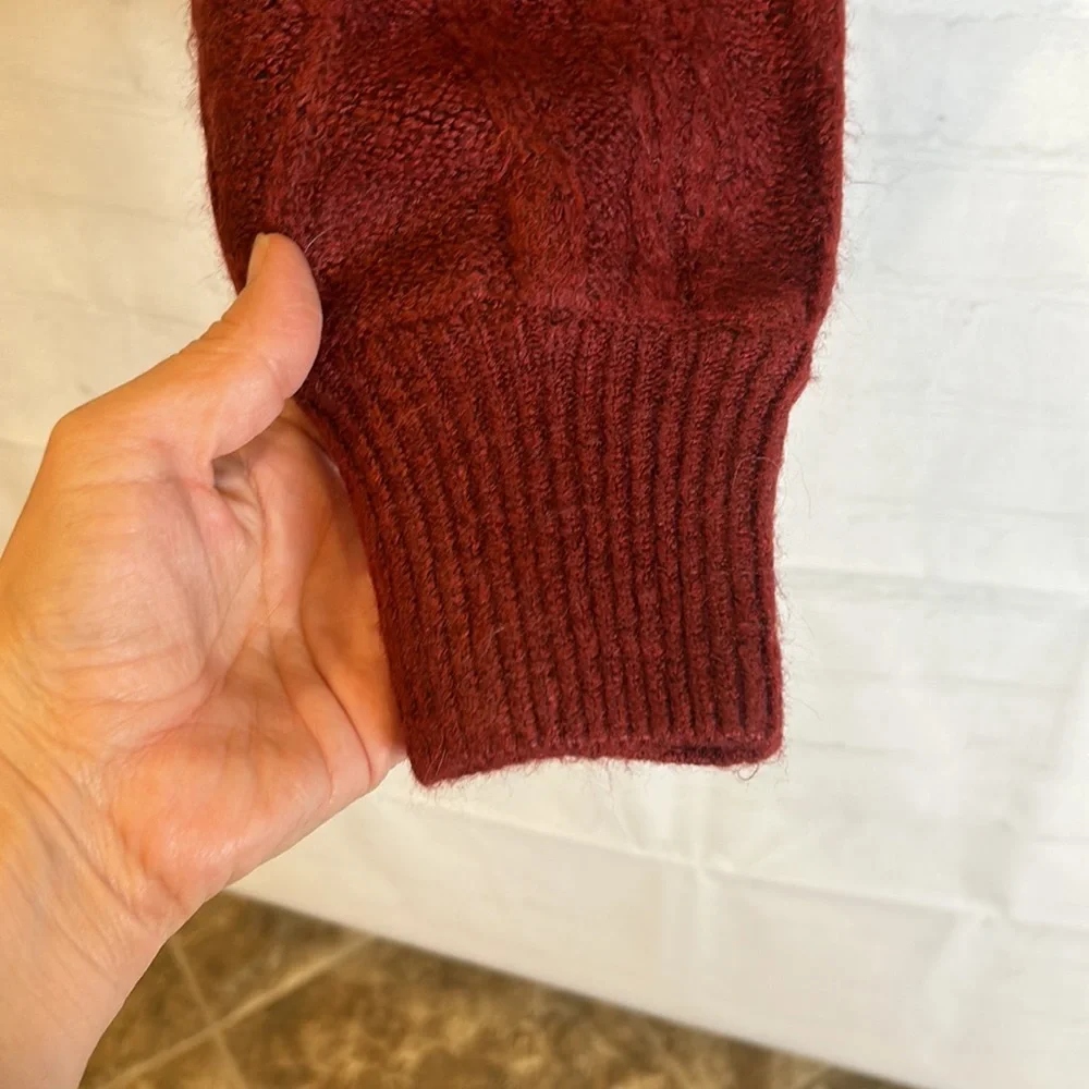 Vigoss Burgundy Mock Neck Cable Knit Cropped Sweater - Picture 7 of 9